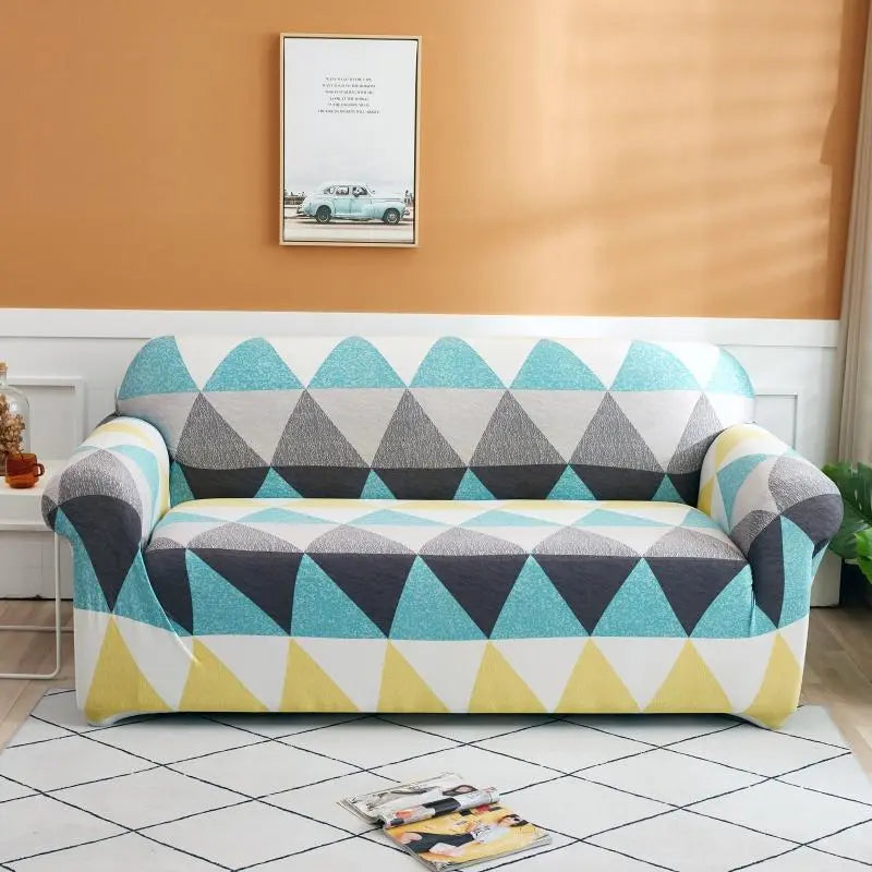 Luxton Home Elastic Stretchable Printed Fully Covered Sofa Slipcover, WAVES - Multicolor