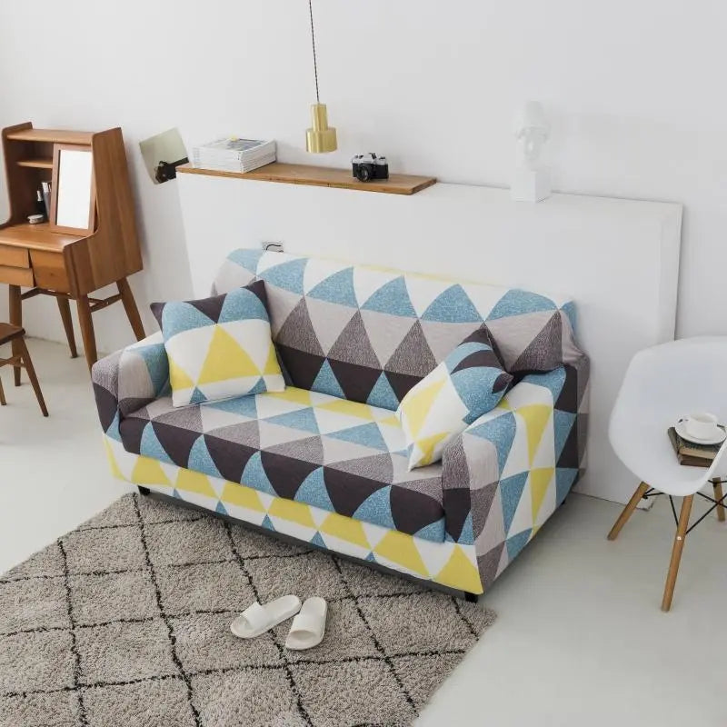 Luxton Home Elastic Stretchable Printed Fully Covered Sofa Slipcover, WAVES - Multicolor