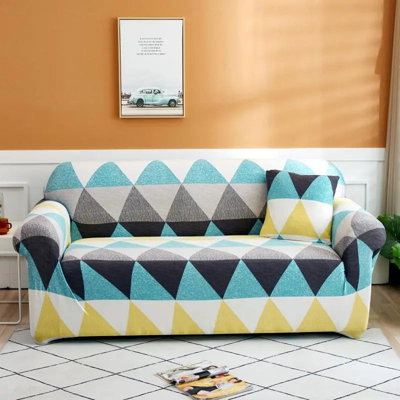 Luxton Home Elastic Stretchable Printed Fully Covered Sofa Slipcover, WAVES - Multicolor