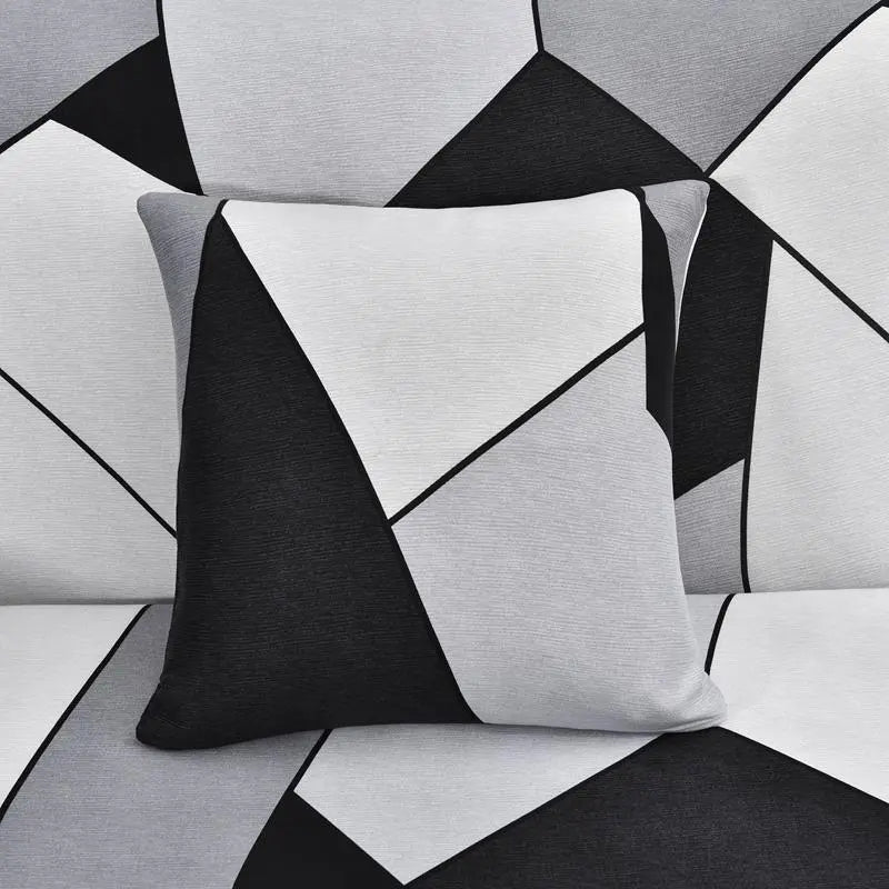 Luxton Home Elastic Stretchable Printed Fully Covered Sofa Slipcover, PLATEAU - White and Black