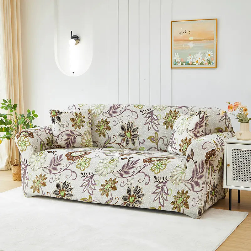 Luxton Home Elastic Stretchable Printed Fully Covered Sofa Slipcover, printed flowers