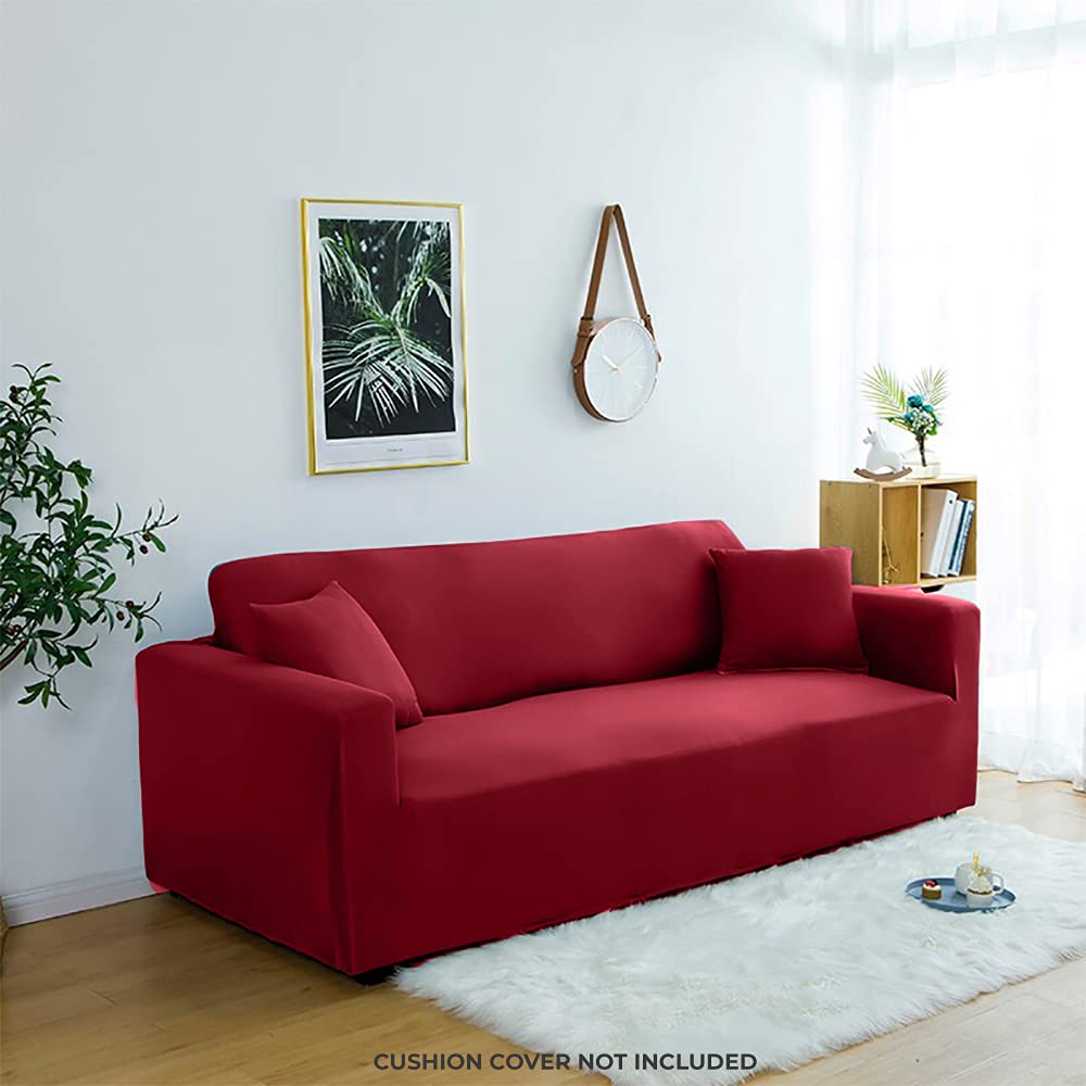 LUXTON HOME Universal Elastic Sofa Cover Stretchable Slipcover for Any Type of Sofa or Couch | Spandex Jacquard Fabric | Easy Installation & Washable | Living Room,Office (Dark Purple, Two Seater)