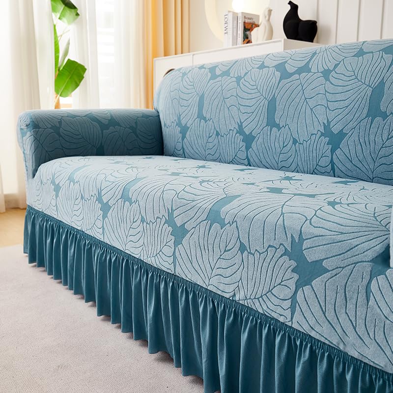 LUXTON HOME Designer Sofa Cover with Skirt Stretchable Elastic Universal Polyester & Spandex Blend Sofa Cover 3 Seater, 2 Seater and 1 Seater Durable & Easy Maintenance (Chocolate, Four Seater)
