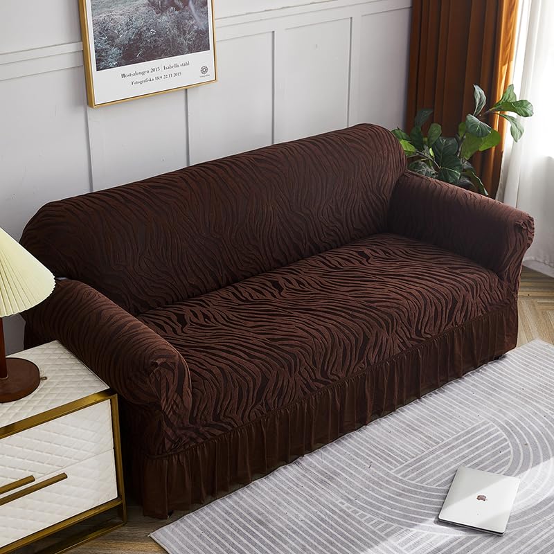 Luxton Home Universal Designer Sofa Cover for Any Type of Sofa or Couch, Stretchable 3 Seater and Single Seater, Washable Spandex Jacquard Fabric (Beige, Single Seater)