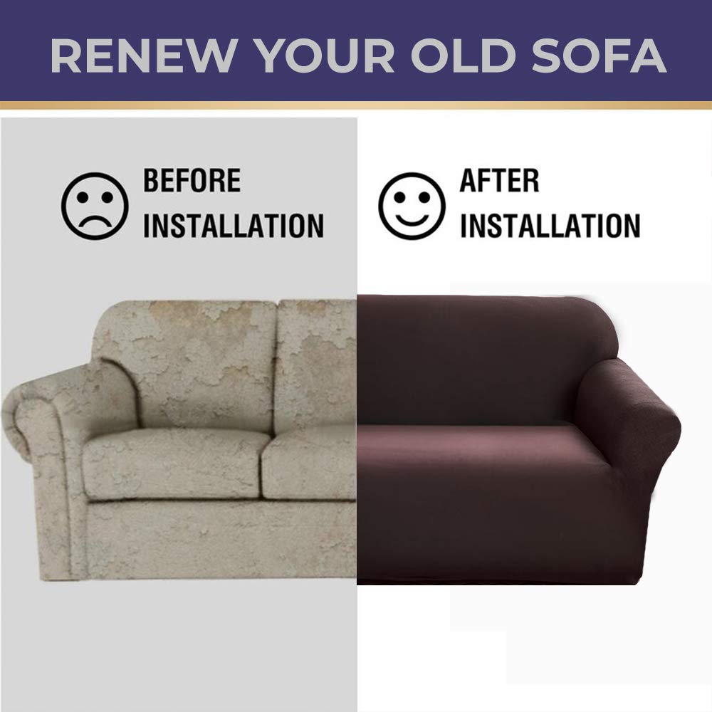LUXTON HOME Universal Elastic Sofa Cover Stretchable Slipcover for Any Type of Sofa or Couch | Spandex Jacquard Fabric | Easy Installation & Washable | Living Room,Office (Dark Purple, Two Seater)