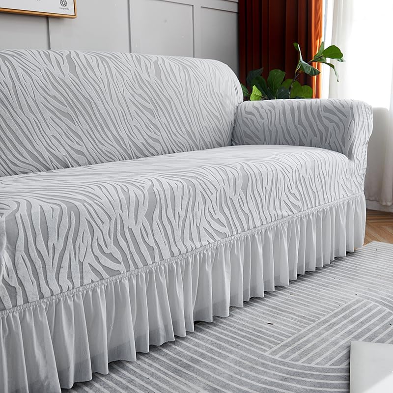 Luxton Home Universal Designer Sofa Cover for Any Type of Sofa or Couch, Stretchable 3 Seater and Single Seater, Washable Spandex Jacquard Fabric (Beige, Single Seater)