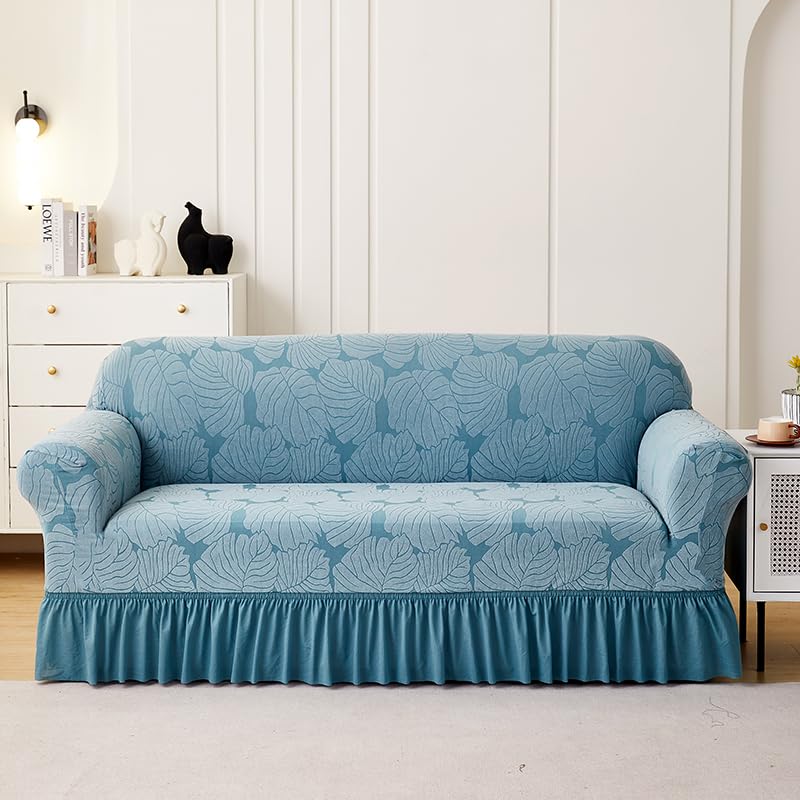 LUXTON HOME Designer Sofa Cover with Skirt Stretchable Elastic Universal Polyester & Spandex Blend Sofa Cover 3 Seater, 2 Seater and 1 Seater Durable & Easy Maintenance (Chocolate, Four Seater)