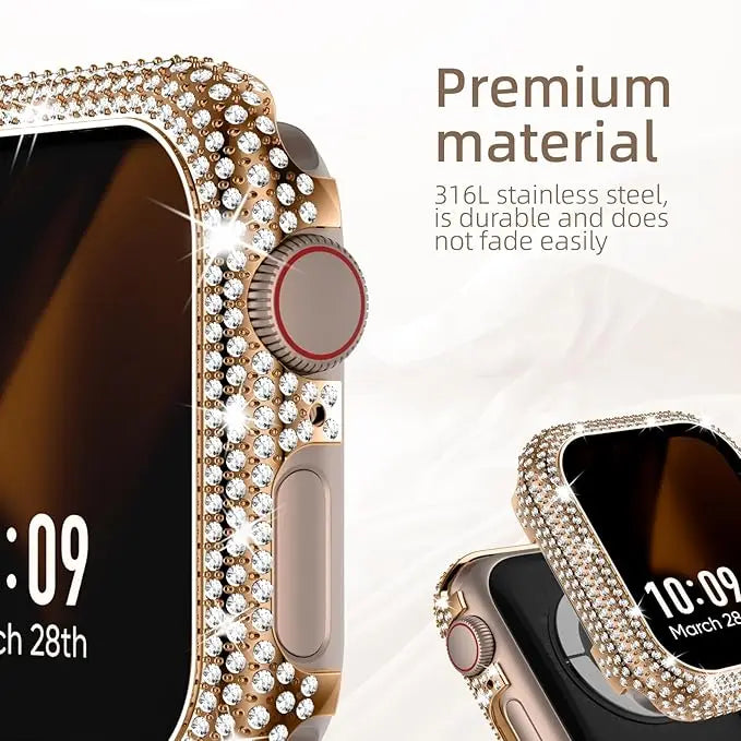 Bling Bumper Case Compatible with 45mm Apple Watch iWatch Series 7/8, Full Protective Cover, Two Line Bling Diamond Cover [Watch NOT Included]