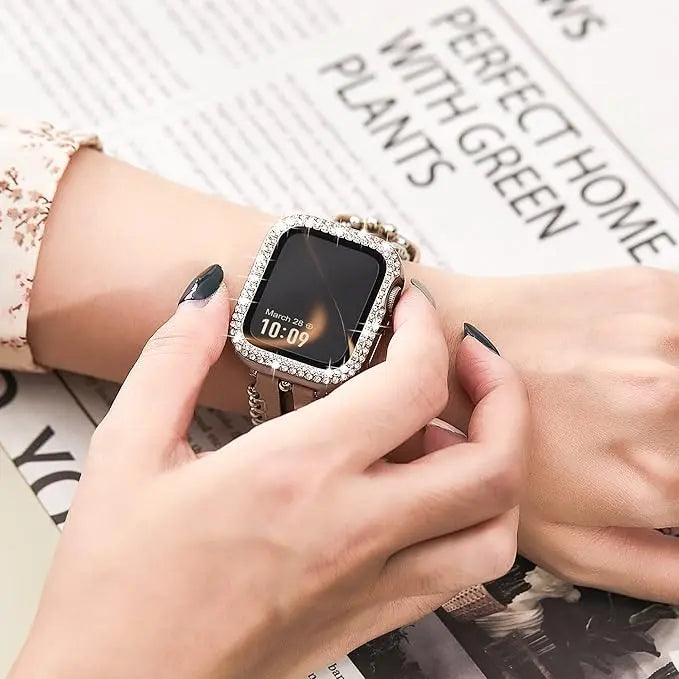 Bling Bumper Case Compatible with 45mm Apple Watch iWatch Series 7/8, Full Protective Cover, Two Line Bling Diamond Cover [Watch NOT Included]