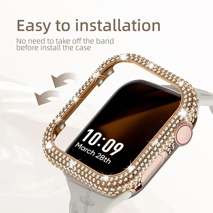 Bling Bumper Case Compatible with 45mm Apple Watch iWatch Series 7/8, Full Protective Cover, Two Line Bling Diamond Cover [Watch NOT Included]