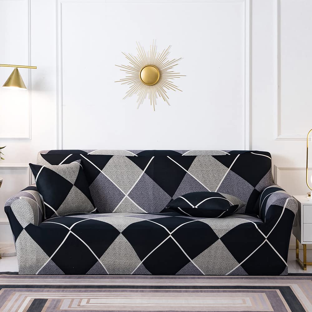 Luxton Home Elastic Stretchable Printed Fully Covered Sofa Slipcover, CHECKS