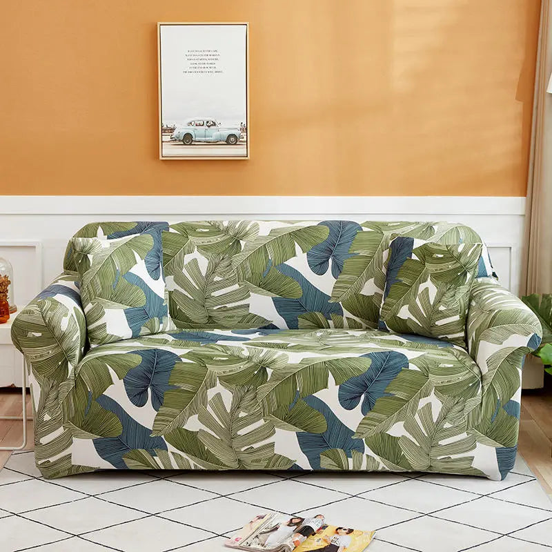 Luxton Home Elastic Stretchable Printed Fully Covered Sofa Slipcover, FOREST - Green Color