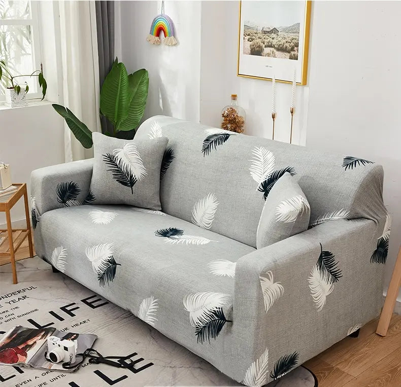 Luxton Home Elastic Stretchable Printed Fully Covered Sofa Slipcover, FEATHER - Gray Color