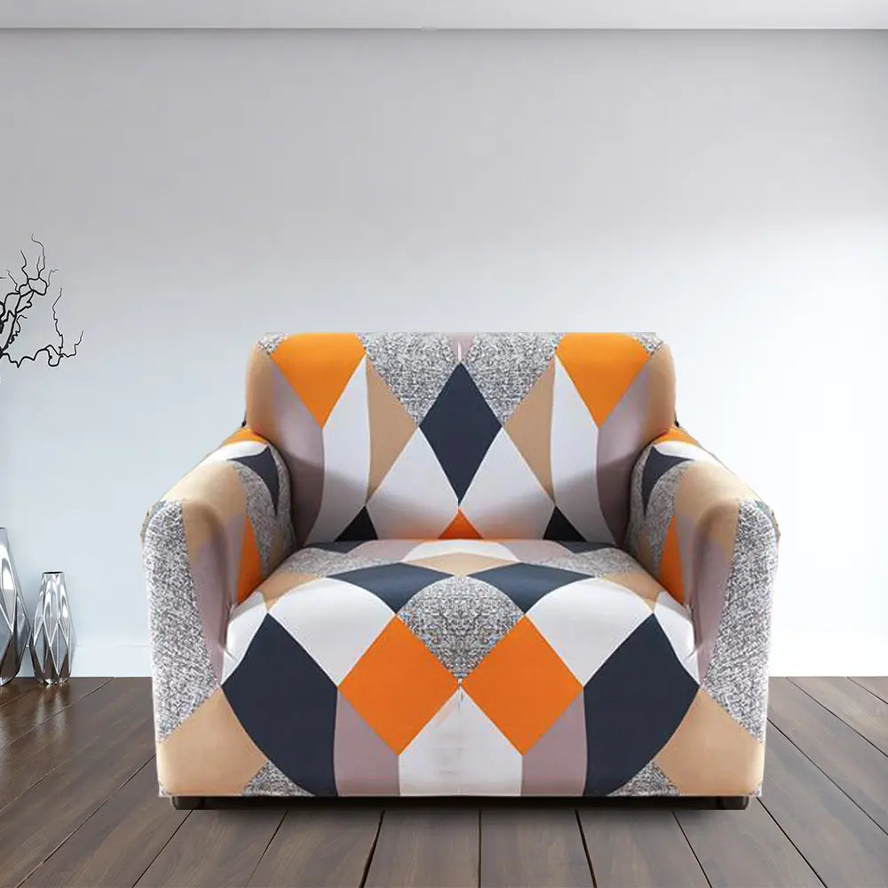 Luxton Home Elastic Stretchable Printed Fully Covered Sofa Slipcover, GEOMETRIC - Multicolor
