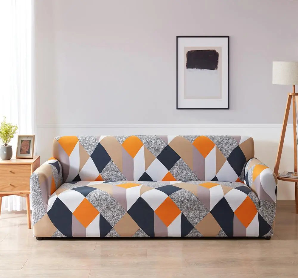 Luxton Home Elastic Stretchable Printed Fully Covered Sofa Slipcover, GEOMETRIC - Multicolor