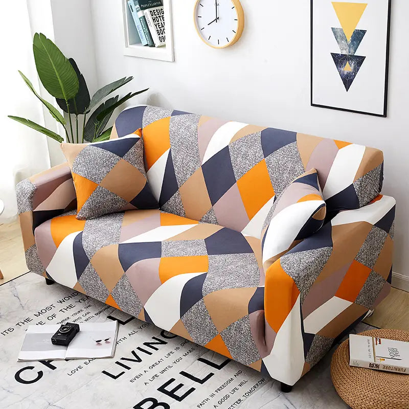 Luxton Home Elastic Stretchable Printed Fully Covered Sofa Slipcover, GEOMETRIC - Multicolor