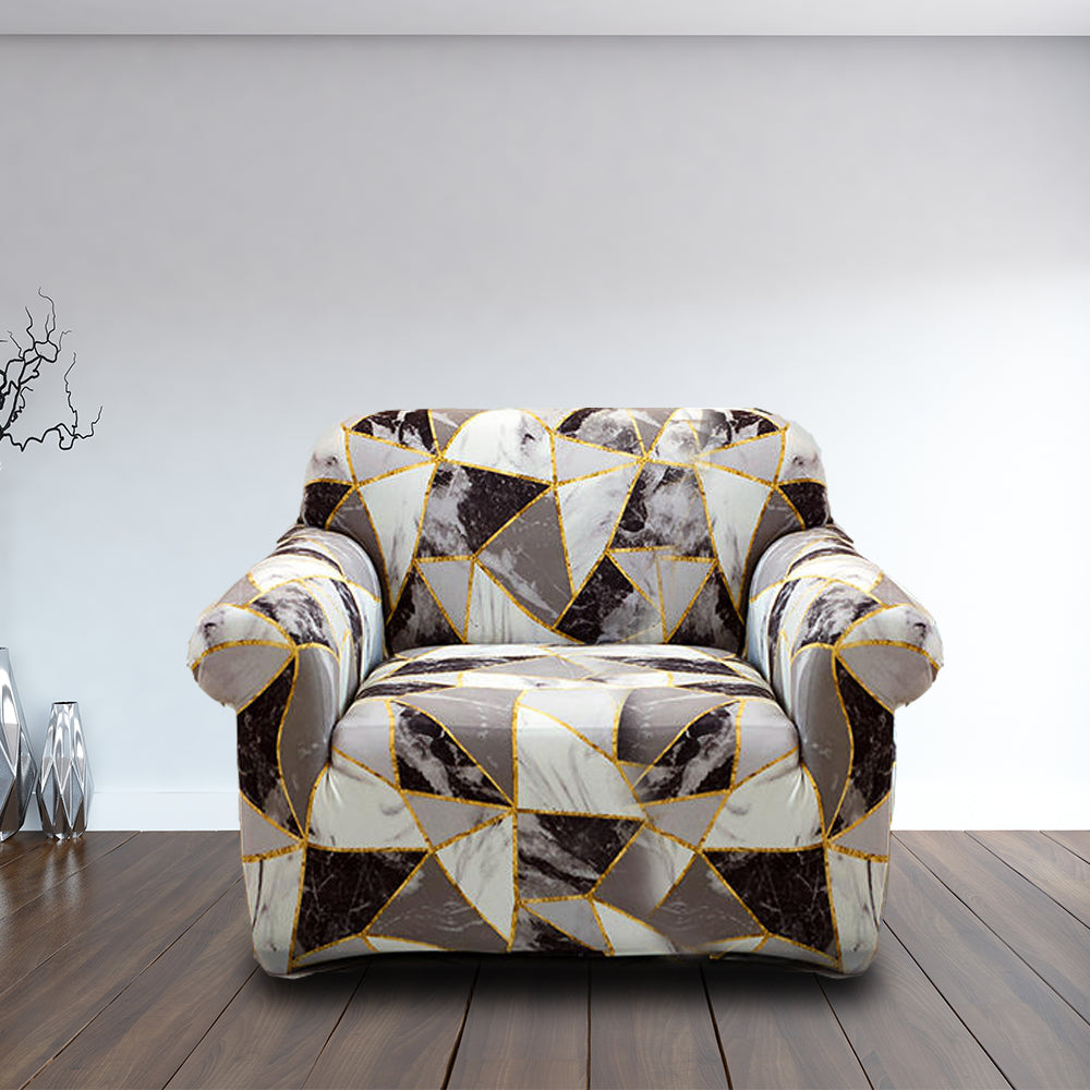 Luxton Home Elastic Stretchable Printed Fully Covered Sofa Slipcover, MARBLE - White and Black