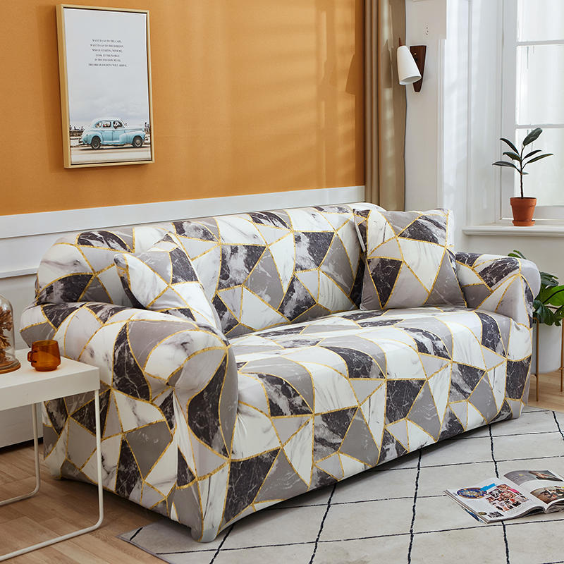 Luxton Home Elastic Stretchable Printed Fully Covered Sofa Slipcover, MARBLE - White and Black