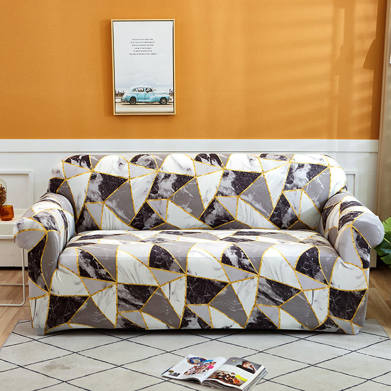 Luxton Home Elastic Stretchable Printed Fully Covered Sofa Slipcover, MARBLE - White and Black