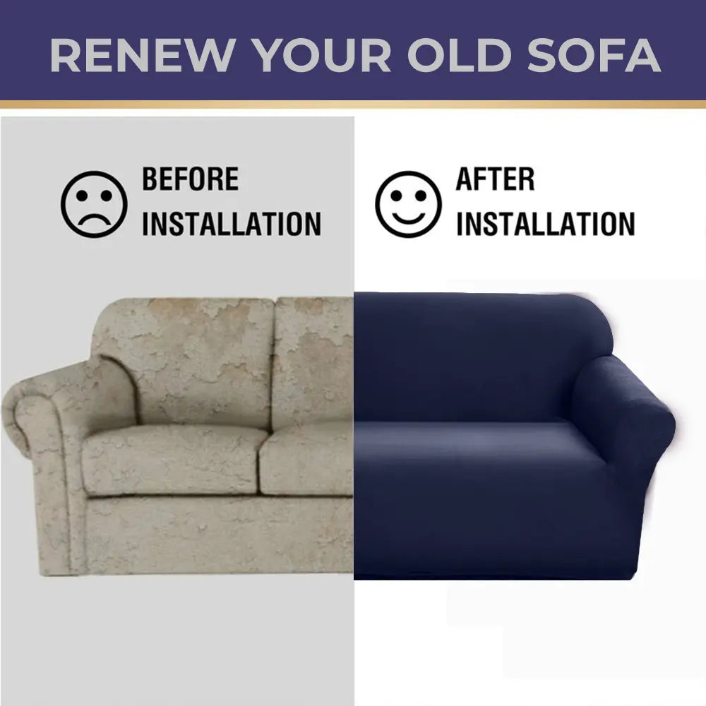 LUXTON HOME Universal Elastic Sofa Cover Stretchable Slipcover for Any Type of Sofa or Couch, Color-Navy Blue.