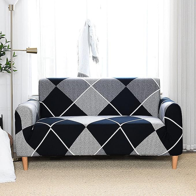 Luxton Home Elastic Stretchable Printed Fully Covered Sofa Slipcover, CHECKS
