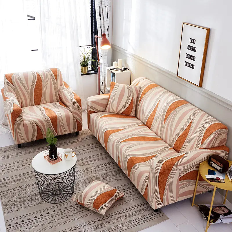 Luxton Home Elastic Stretchable Printed Fully Covered Sofa Slipcover, FLAMES