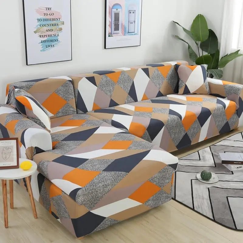 Luxton Home Elastic Stretchable Printed Fully Covered Sofa Slipcover, GEOMETRIC - Multicolor