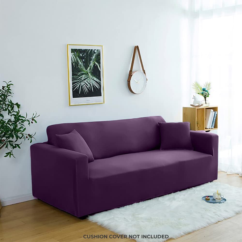 LUXTON HOME Universal Elastic Sofa Cover Stretchable Slipcover for Any Type of Sofa or Couch | Spandex Jacquard Fabric | Easy Installation & Washable | Living Room,Office (Dark Purple, Two Seater)